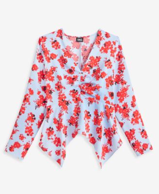 Women's Long-Sleeve Printed Asymmetrical-Hem Top