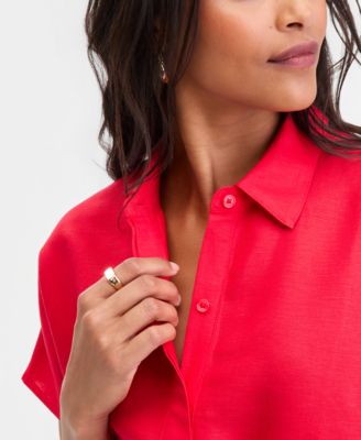 Women's Linen-Blend Tie-Front Blouse