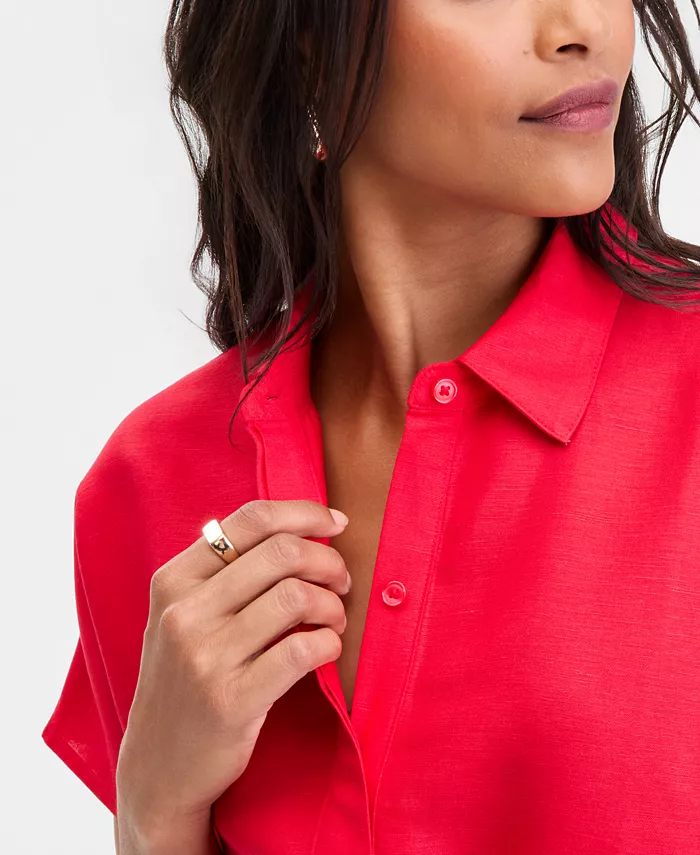 Women's Linen-Blend Tie-Front Blouse - thumbnail 8