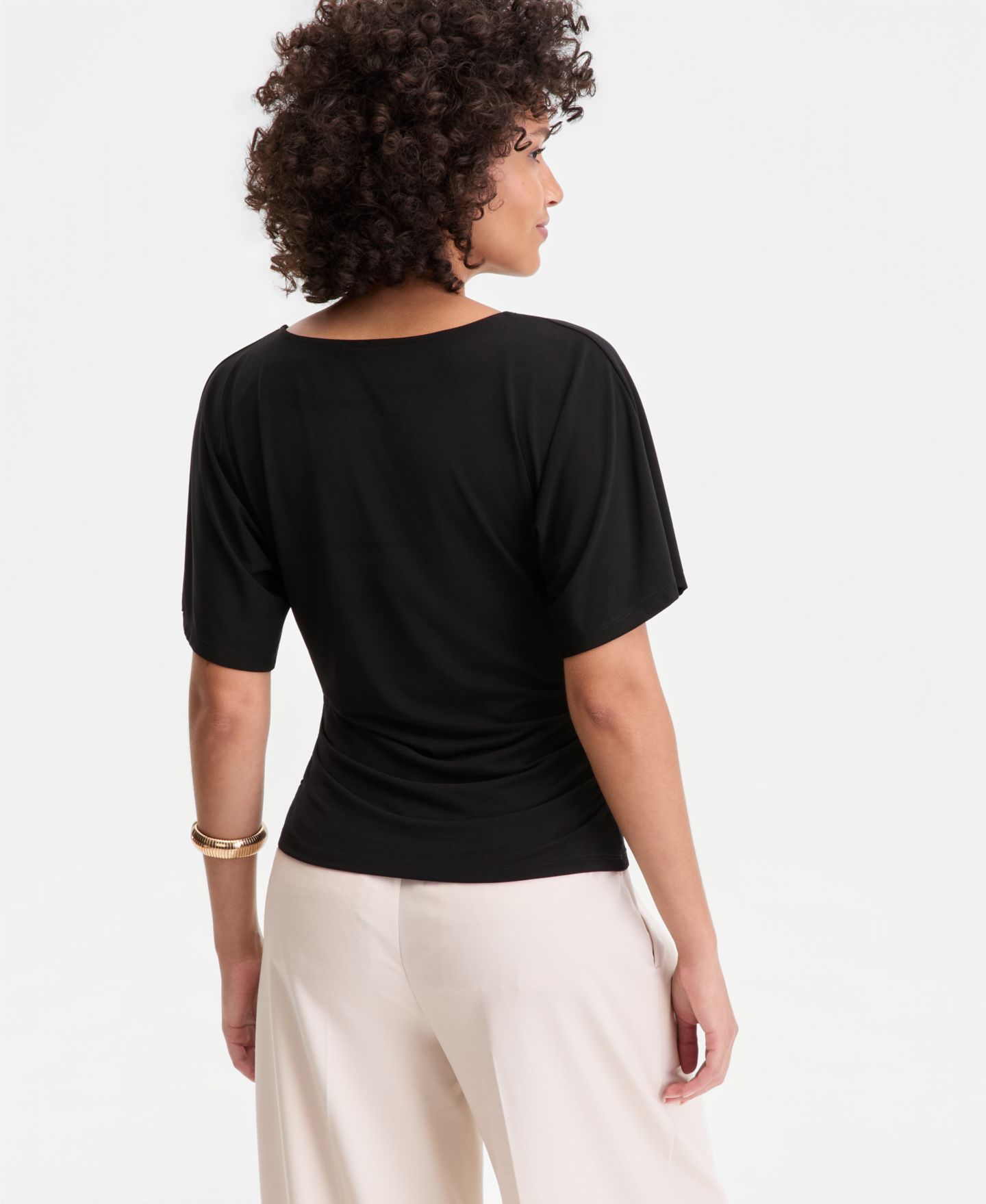 Женская футболка I.N.C. International Concepts Ruched-Waist Short-Sleeve T-Shirt, цвет: Глубокий чёрный — фото 2