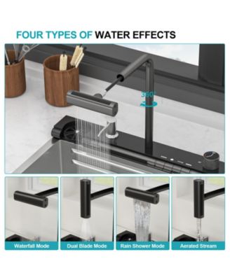 30x19x9inch Smart Waterfall Kitchen Sink Workstation Stainless Steel 16 Gauge with Faucet
