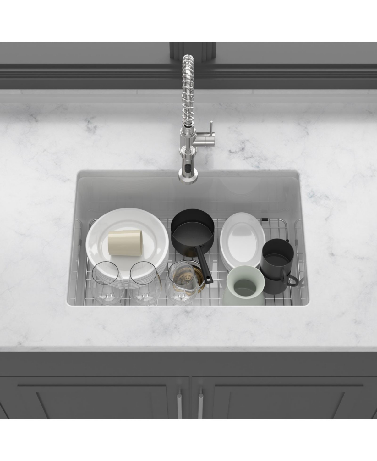 Flynama 27x19x10inch Dual Mount White Porcelain Fireclay Undermount Single Bowl Deep Rectangular Kitchen Sink