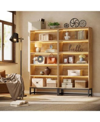 70.8" Tall Bookcase and Bookshelf with LED Lights, Free-Standing Library Bookshelf with 5-Tier Storage Shelves