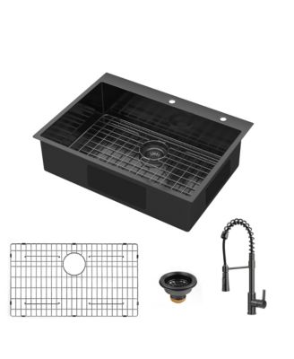 30x22x9inch Gunmetal Black Kitchen Sink Drop In Topmount Stainless Steel Single Bowl