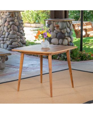 Mondawe Outdoor Square Acacia Wood Patio End Table Side Table with Tapered Legs, Mid-Century Patio Table  for 2–4 People, Beige