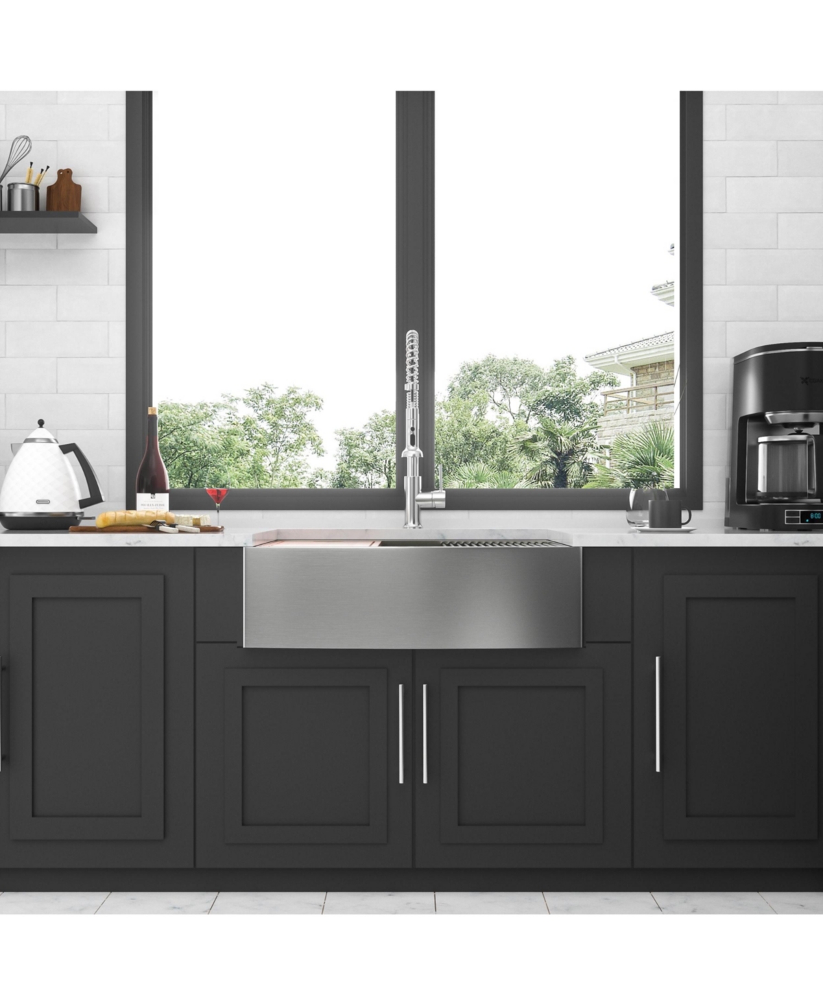 flynama 33x22x10 Inch Double Bowl 60 and 40 Farmhouse Workstation Kitchen Sink 16 Gauge T304 Stainless Steel Apron Front