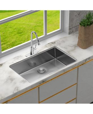 32x19x9inch Undermount Single Bowl Kitchen Sink 16 Gauge 304 Stainless Steel with Drain Assembly No Additional Accessories