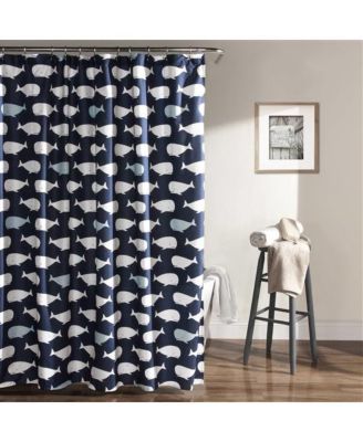 72-inch Navy White Nautical Whales Polyester Shower Curtain