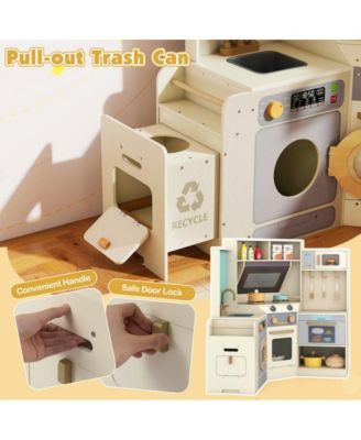 Kids Corner Wooden Play Kitchen with Realistic Cooking Features and Storage