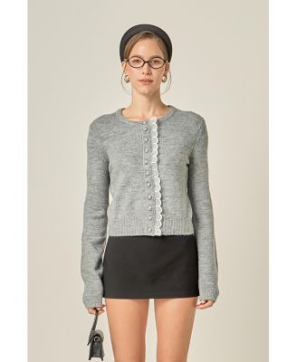 Women's Scallop Pearl Detail Knit Cardigan Jackets