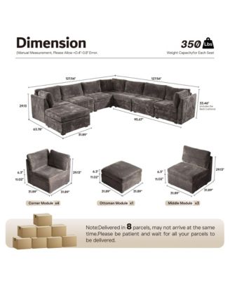 Modular Sectional Sofa Couch, 8-Piece L-Shaped Deep Seat Cloud Couch with Chaise Ottoman, Comfy Corduroy Modular Couches for Living Room