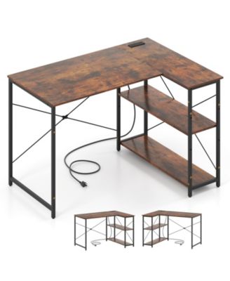 L-shaped Reversible Corner Desk with Adjustable Storage Shelves