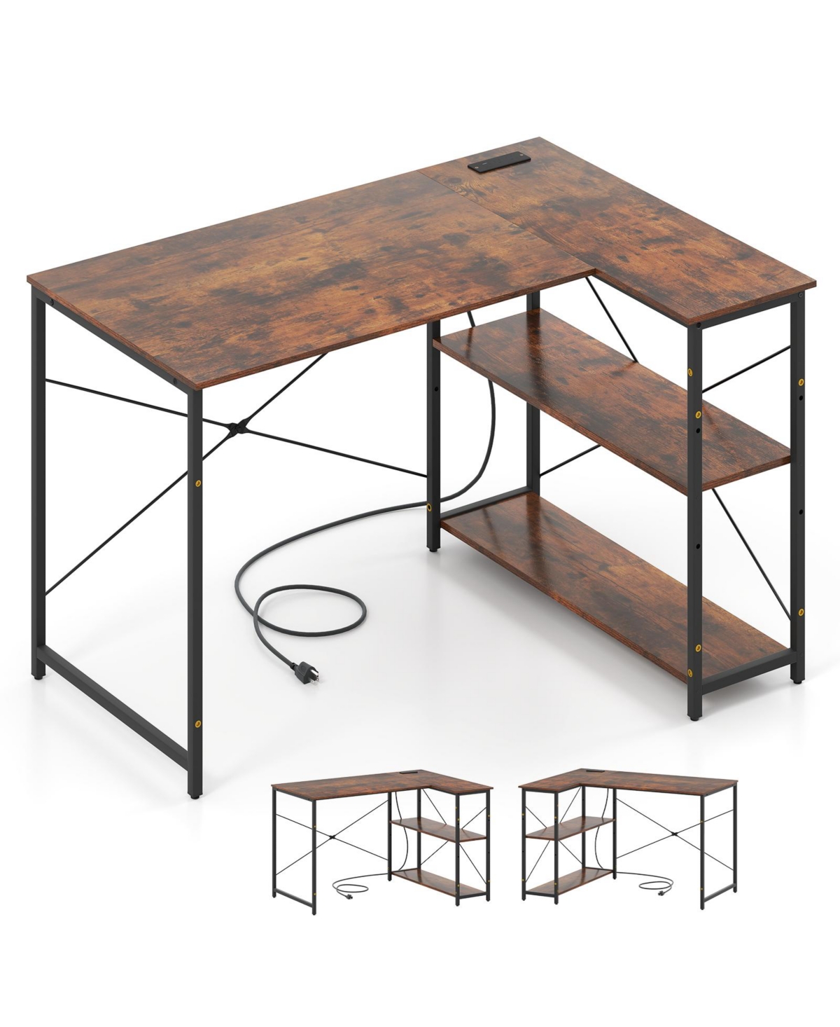 Slickblue L-shaped Reversible Corner Desk with Adjustable Storage Shelves