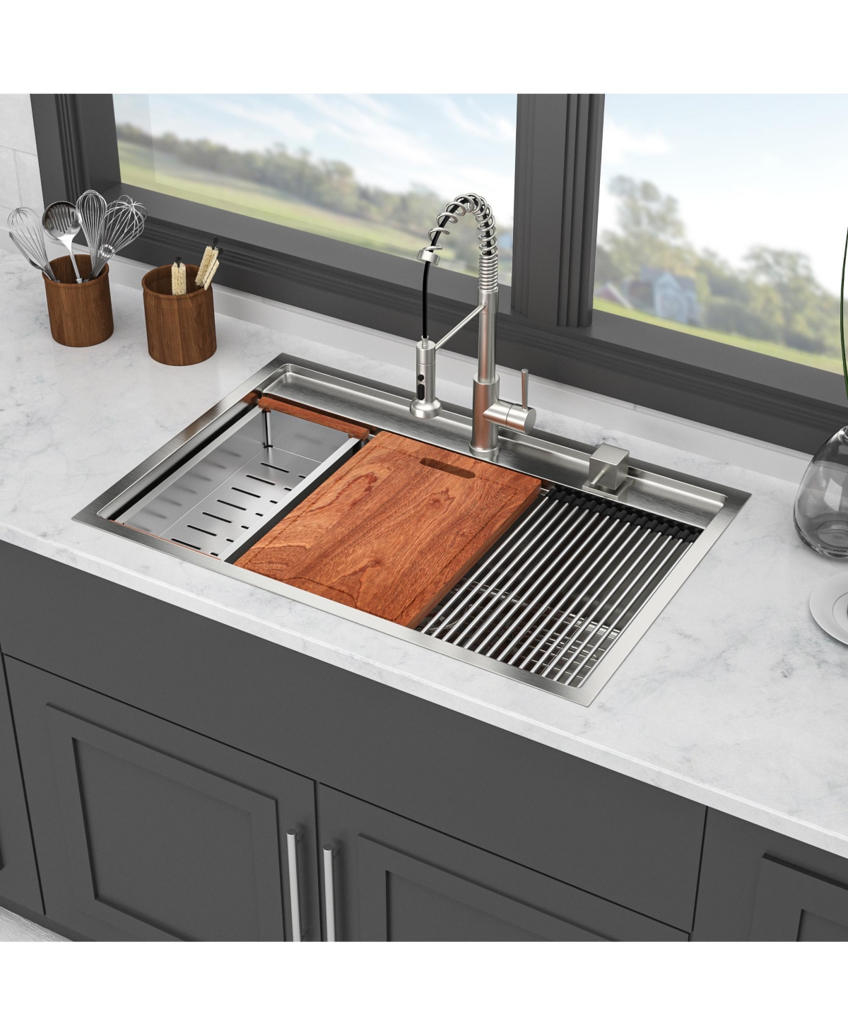 huluwat 33x22x10inch Drop In Kitchen Sink Stainless Steel Workstation Single Bowl 16 Gauge Topmount