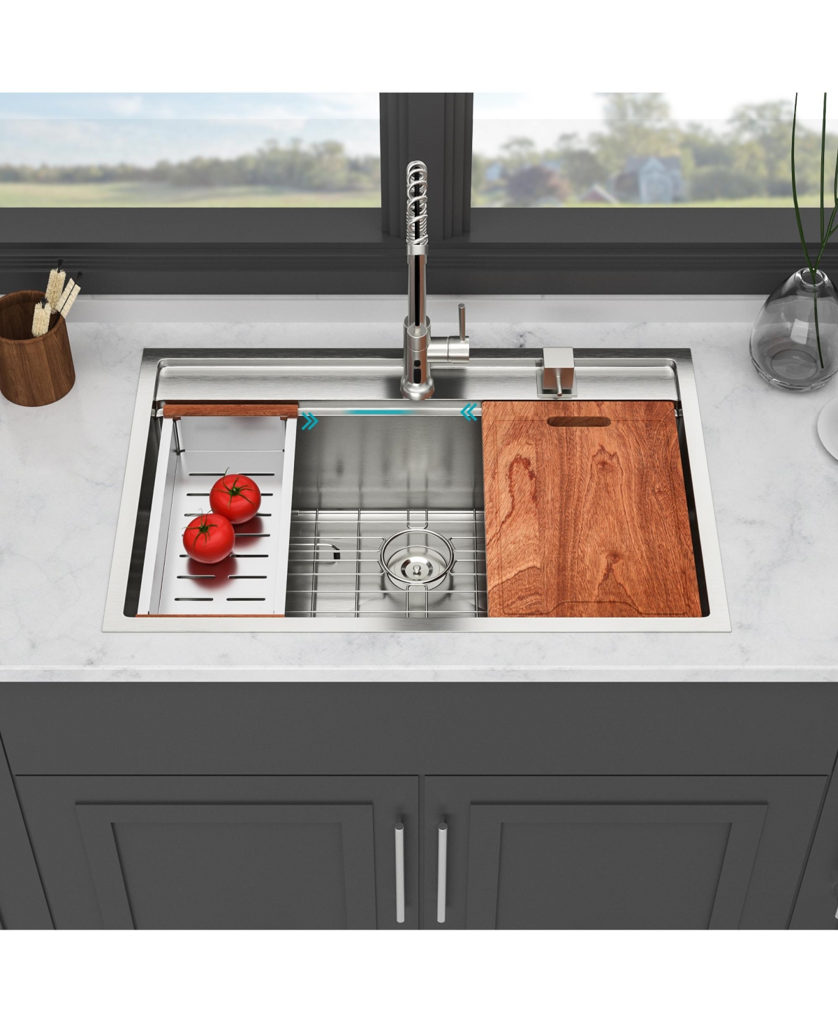 huluwat 33x22x10inch Drop In Kitchen Sink Stainless Steel Workstation Single Bowl 16 Gauge Topmount