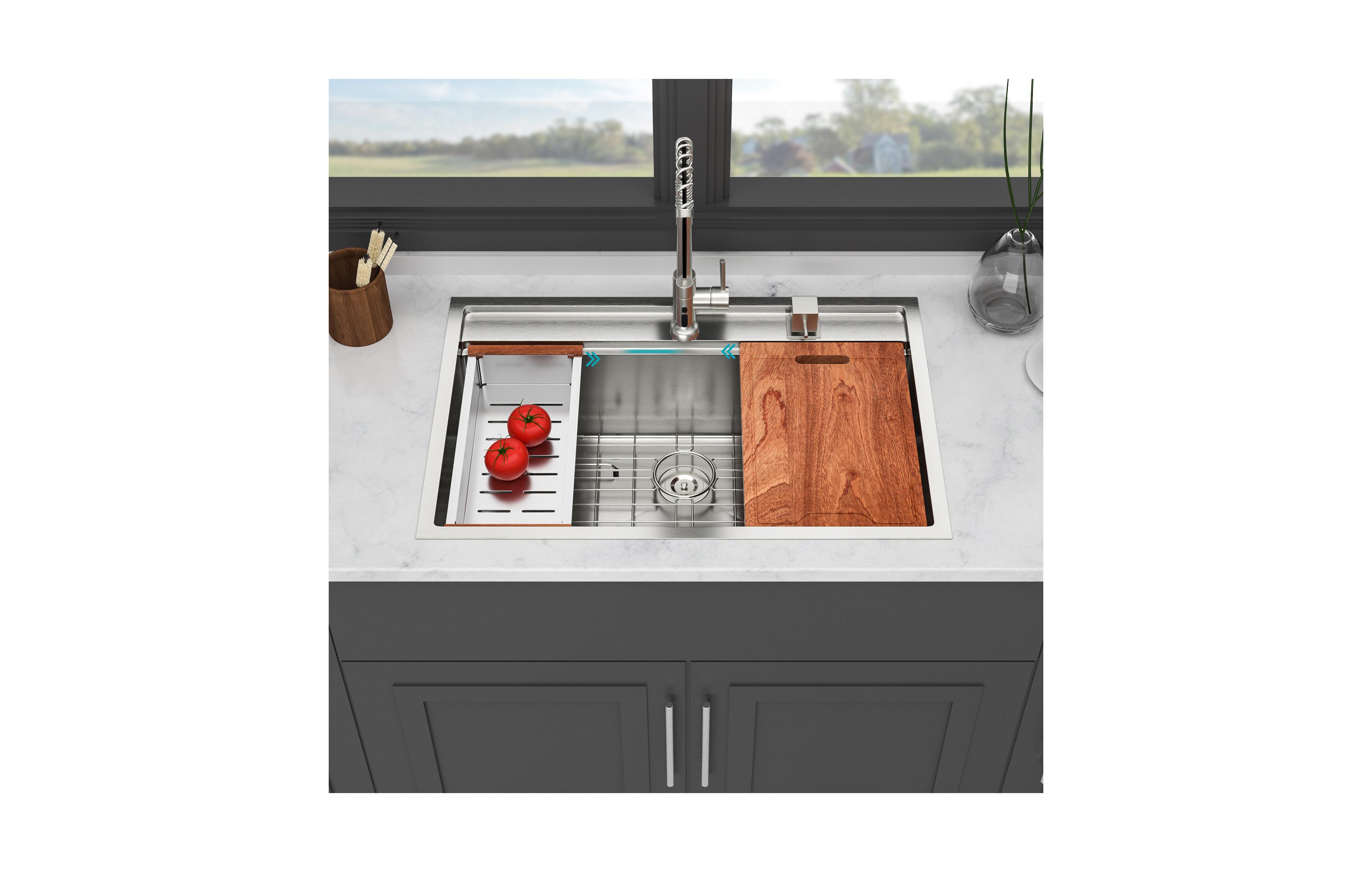 huluwat 33x22x10inch Drop In Kitchen Sink Stainless Steel Workstation Single Bowl 16 Gauge Topmount