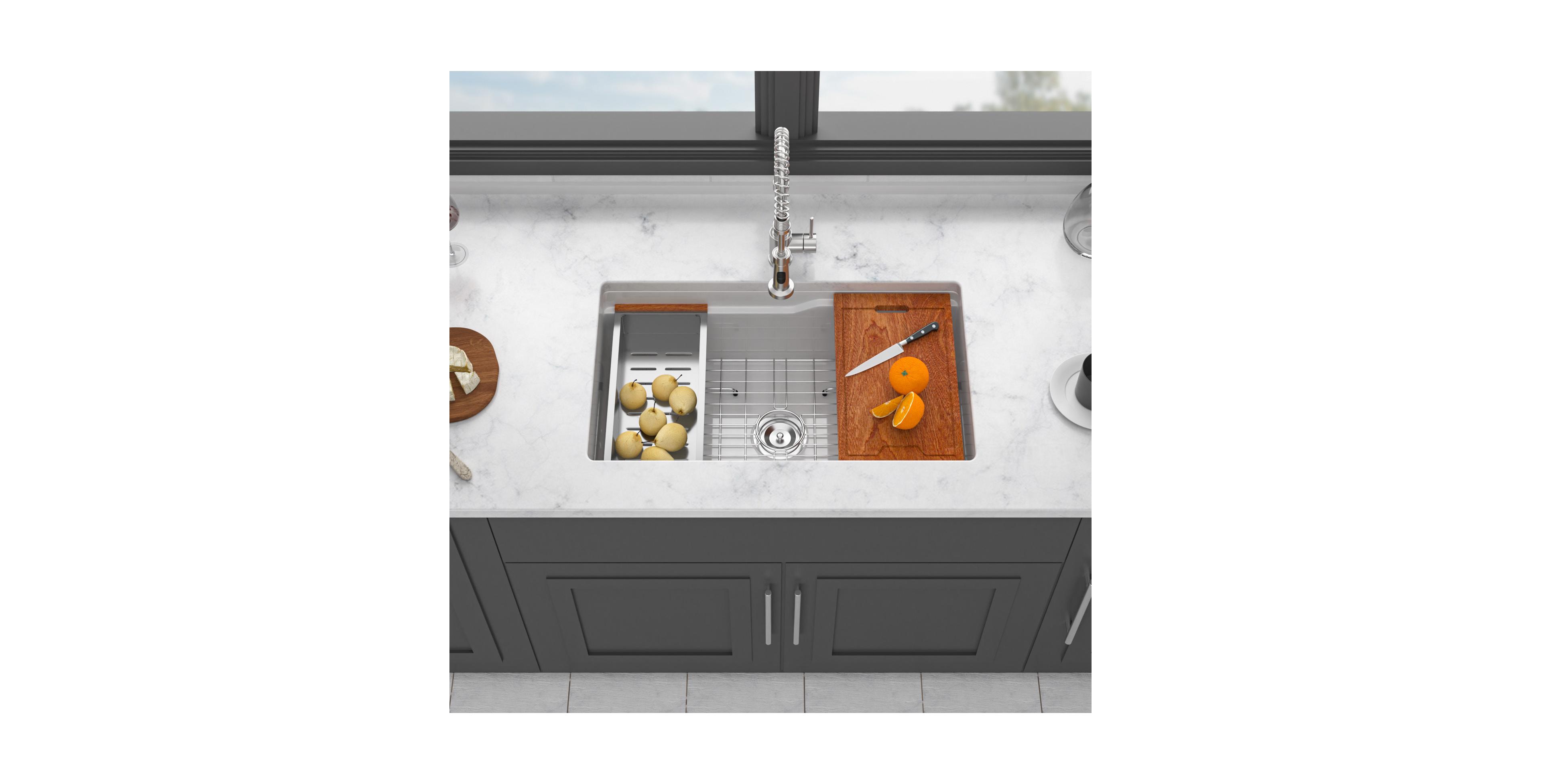 flynama Undermount Workstation Single Bowl Porcelain Fireclay Kitchen Sink Dual Mount White Rectangular Deep Basin