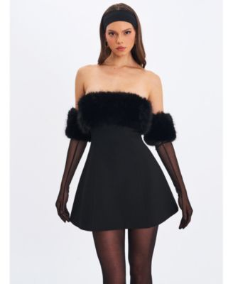 Women's Evelyn Fur-Trimmed Mini A-Line Dress