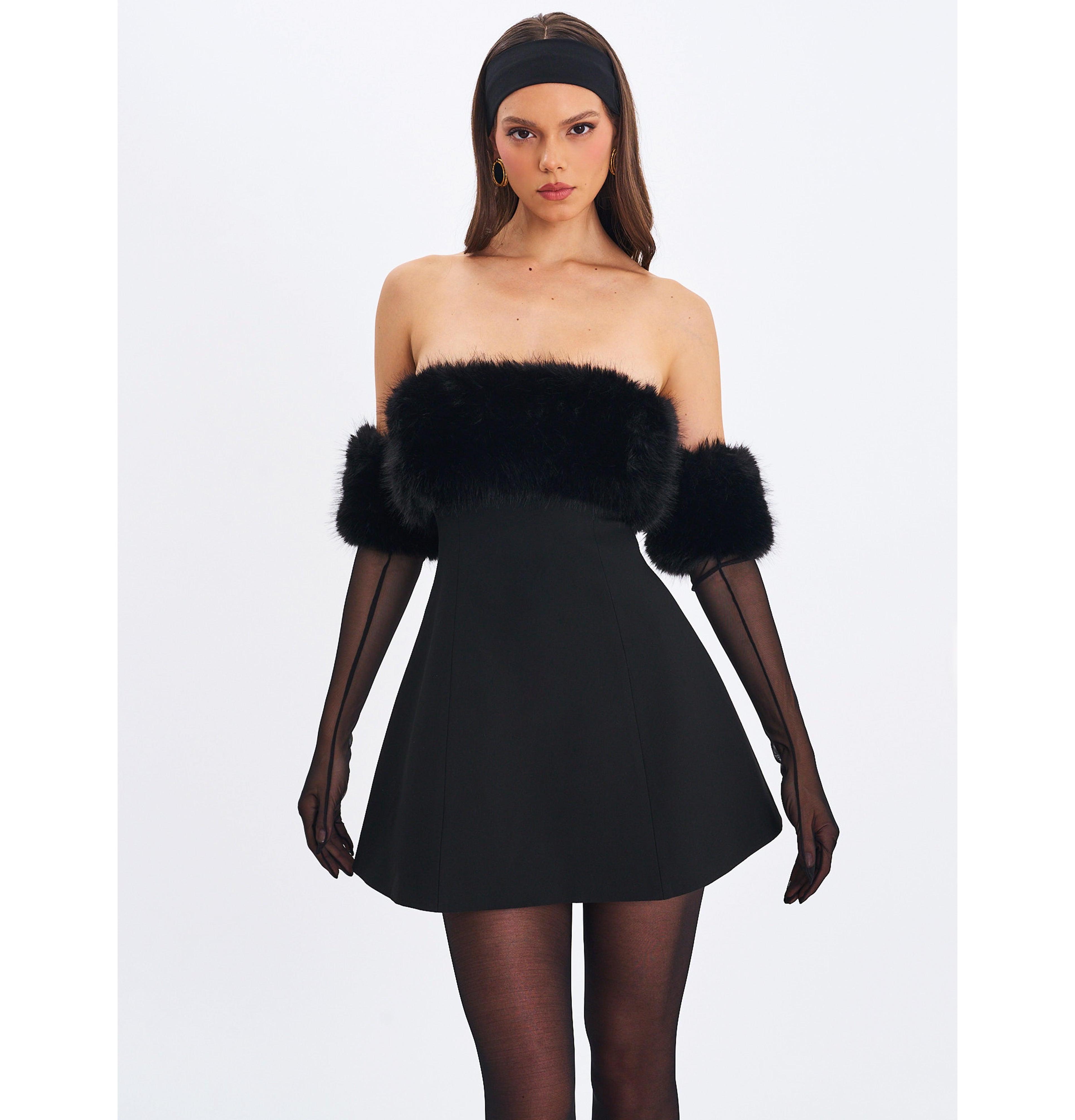 Miss Circle Women Evelyn Fur-Trimmed Mini A-Line Dress