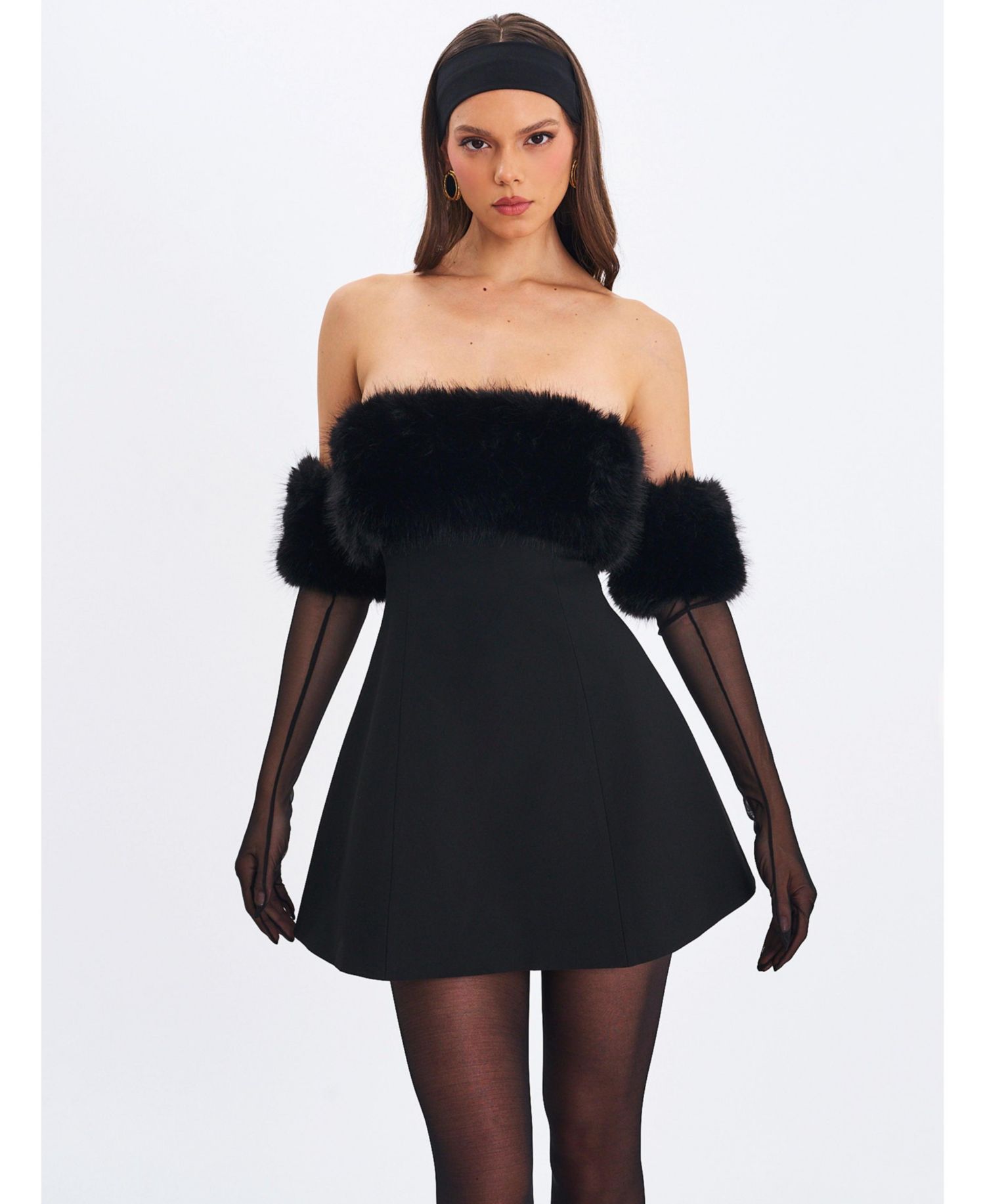 Women's Evelyn Fur-Trimmed Mini A-Line Dress