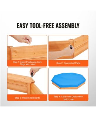 Kids Wooden Sand Pit with Cover, 4 Seating and Liner