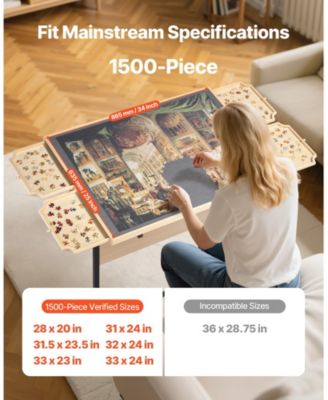 1500-Piece Puzzle Table with Legs 34"x25" Adjustable Height with Drawers