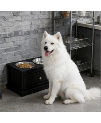 23.5 in. Wide Dog Bowls Elevated Feeding Station with Drawer in Black
