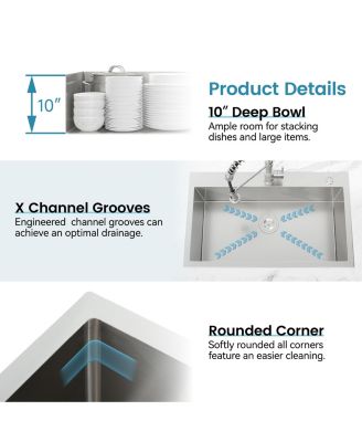 Overmount Single Bowl Dark Gray 304 Stainless Steel Handmade Kitchen Sink with US Standard Drain and Hook