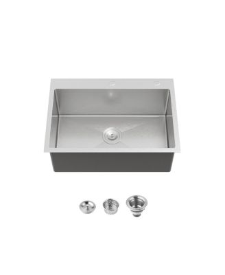 Overmount Single Bowl Dark Gray 304 Stainless Steel Handmade Kitchen Sink with US Standard Drain and Hook