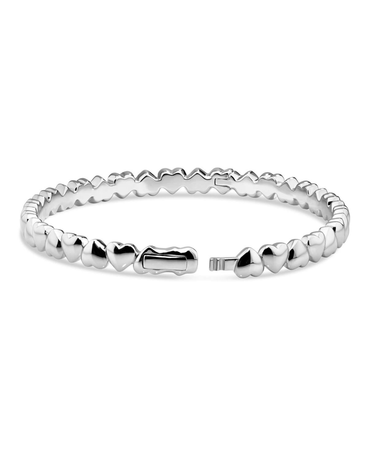 Devata Sweet Heart Eternity Bangle Bracelet in Rhodium Plated Sterling Silver, Size Medium