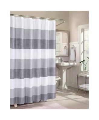 72-inch Grey White Striped Luxurious Textured Polyester Fabric Shower Curtain