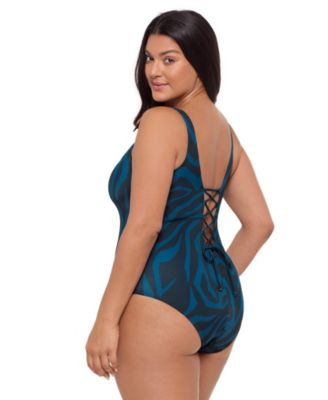 Women's S3 Sculpting Square-Neck Lace-Up Back One-Piece Swimsuit