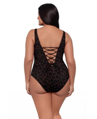 Women's Sculpting Square-Neck Lace-Up Back One-Piece Swimsuit