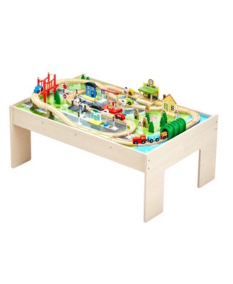 Train Table, 84 Multicolor Pieces Wooden Kids Activity Table with Collapsible Storage Bin