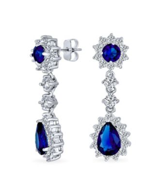  Estate Style Cubic Zirconia CZ Blue Sapphire Teardrop Statement Necklace Jewelry Set