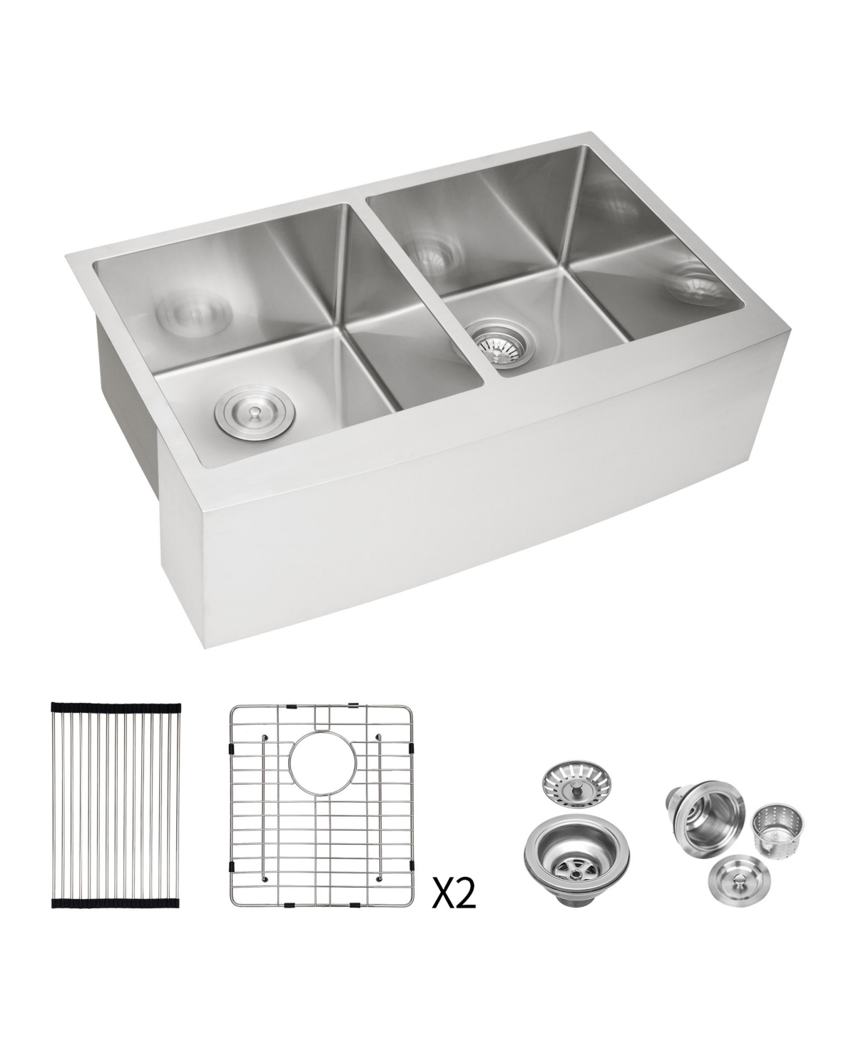 flynama 33x21x10inch Double Bowl Farmhouse Sink Stainless Steel 16 Gauge Apron Front Kitchen Sink