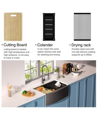 huluwat 33x22x10inch Gunmetal Black Farmhouse Workstation Kitchen Sink All In One Stainless Steel