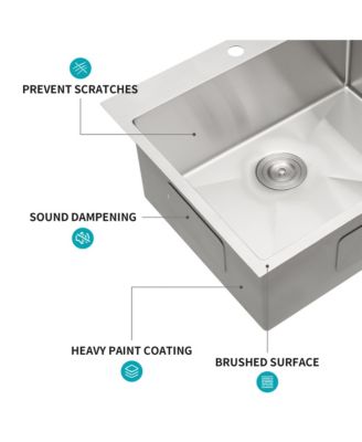 25x22x10inch Stainless Steel Kitchen Sink Drop In Single Bowl 16 Gauge Deep Basin