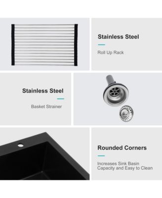 huluwat Black Quartz Composite Kitchen Sink Drop In Granite