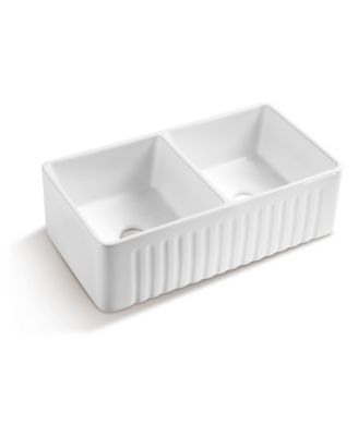 33x18x10inch Ceramic White Farmhouse Kitchen Sink Rectangular Double Basin Vessel Sink