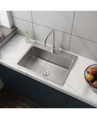 24inch Silver Brushed Stainless Steel Washing Sink with Faucet Hoses Drain Head Only 12 Gauge Noise Reducing Pads