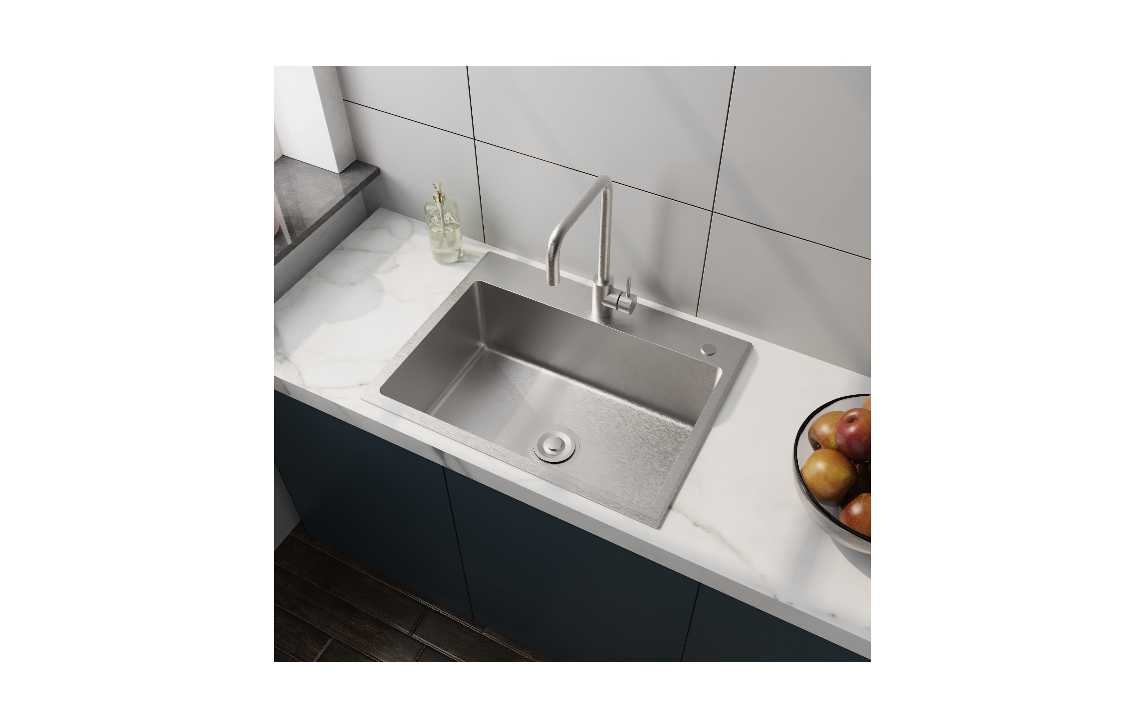 flynama 24inch Silver Brushed Stainless Steel Washing Sink with Faucet Hoses Drain Head Only 12 Gauge Noise Reducing Pads