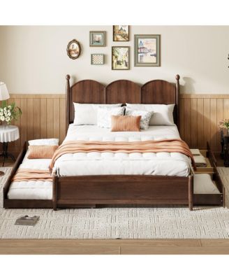 Queen Size Platform Bed with 2 Big Drawers and Twin XL Size Trundle