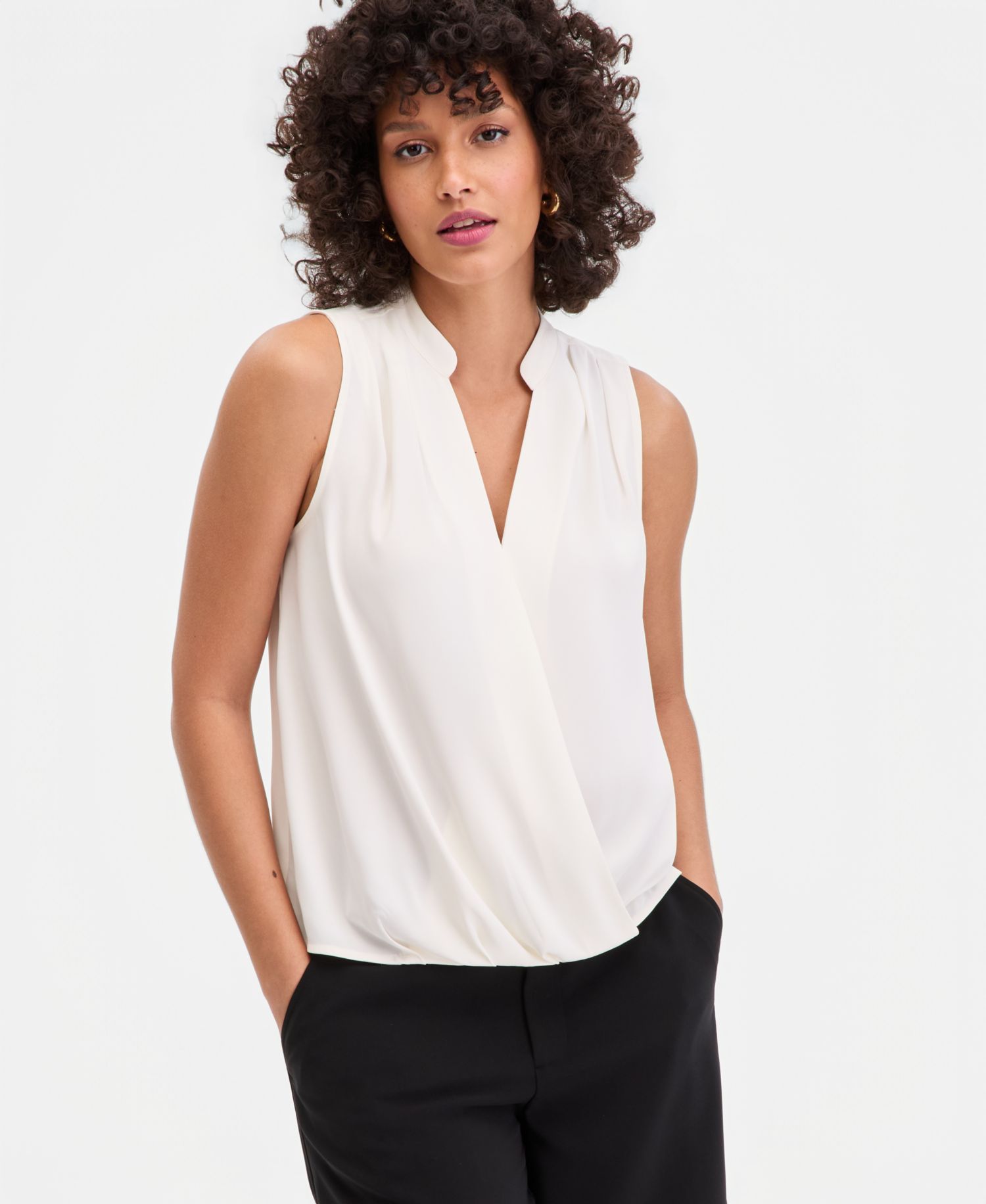 Women's Sleeveless Faux Wrap Blouse