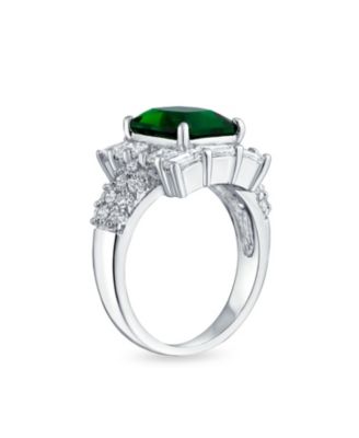 Classic Halo 5CT Cubic Zirconia Emerald Cut Green CZ Art Deco Statement Ring