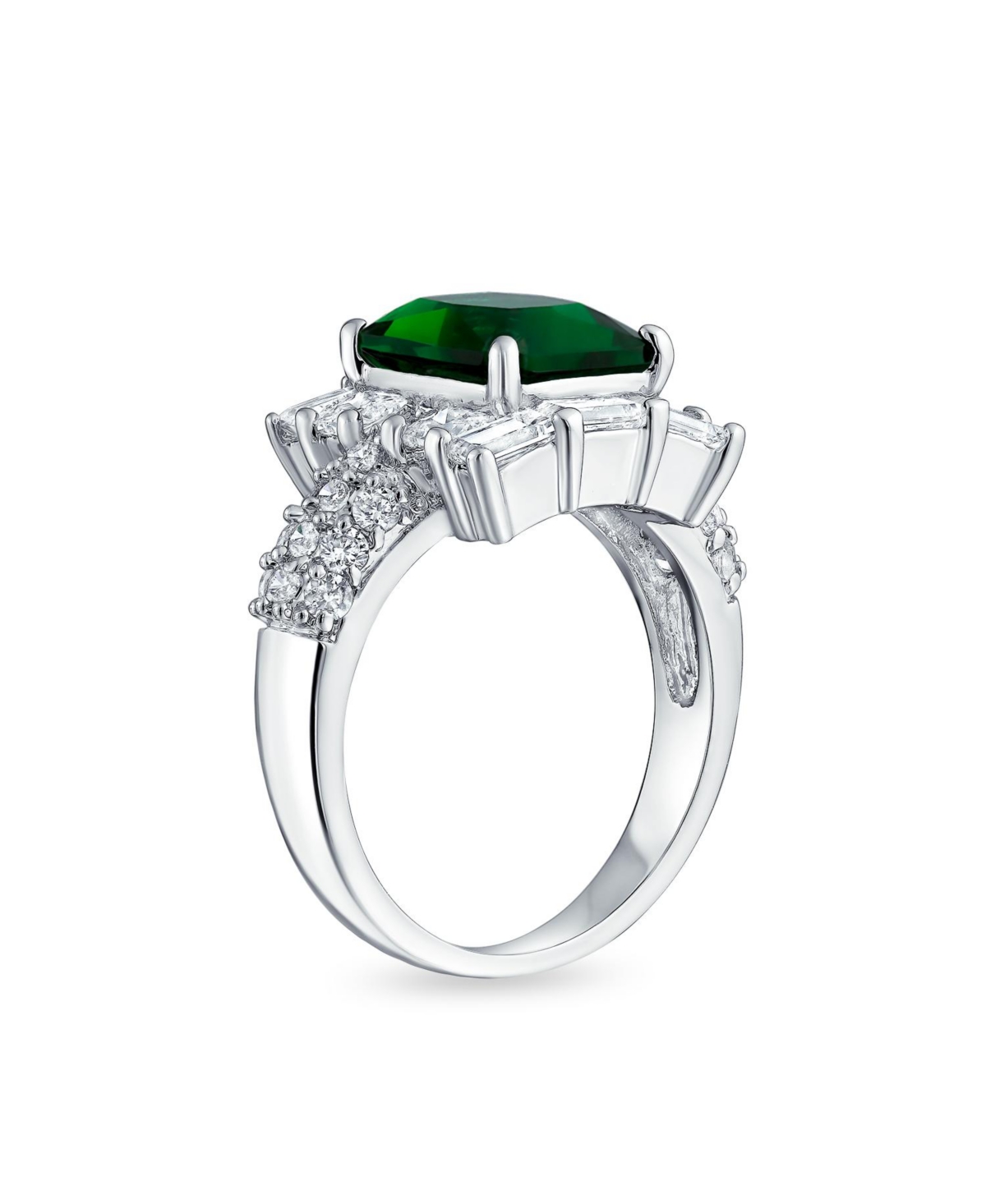 Bling Jewelry Classic Halo 5CT Cubic Zirconia Emerald Cut Green Cz Art Deco Statement Ring