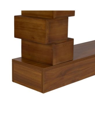 Geometric Block Stacked Wood Console Table with Warm Natural Finish, Entryway Table