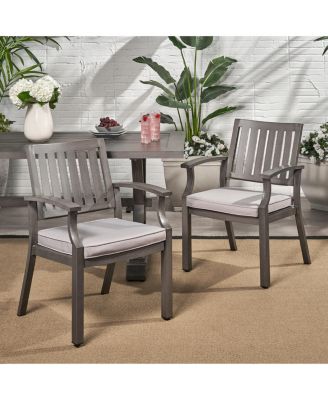 Mondawe Outdoor Modern  Aluminum Frame Stationary Dining Chair With Gray Cushioned Seat (Set of 2)