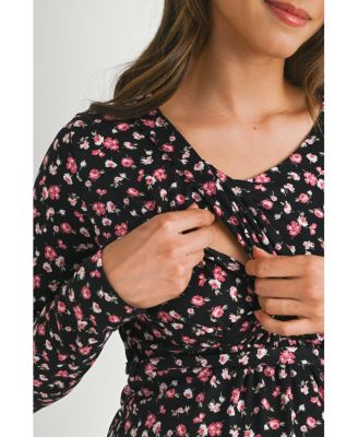 Maternity Long Sleeve Floral Tie Waist Top