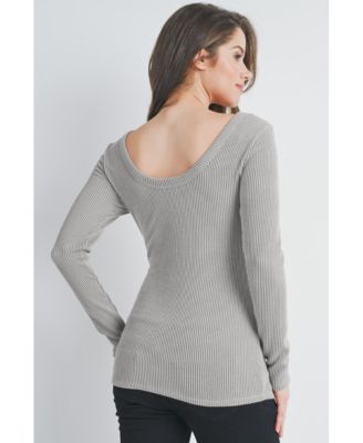 Maternity Scoop Neck Long Sleeve Ribbed Top